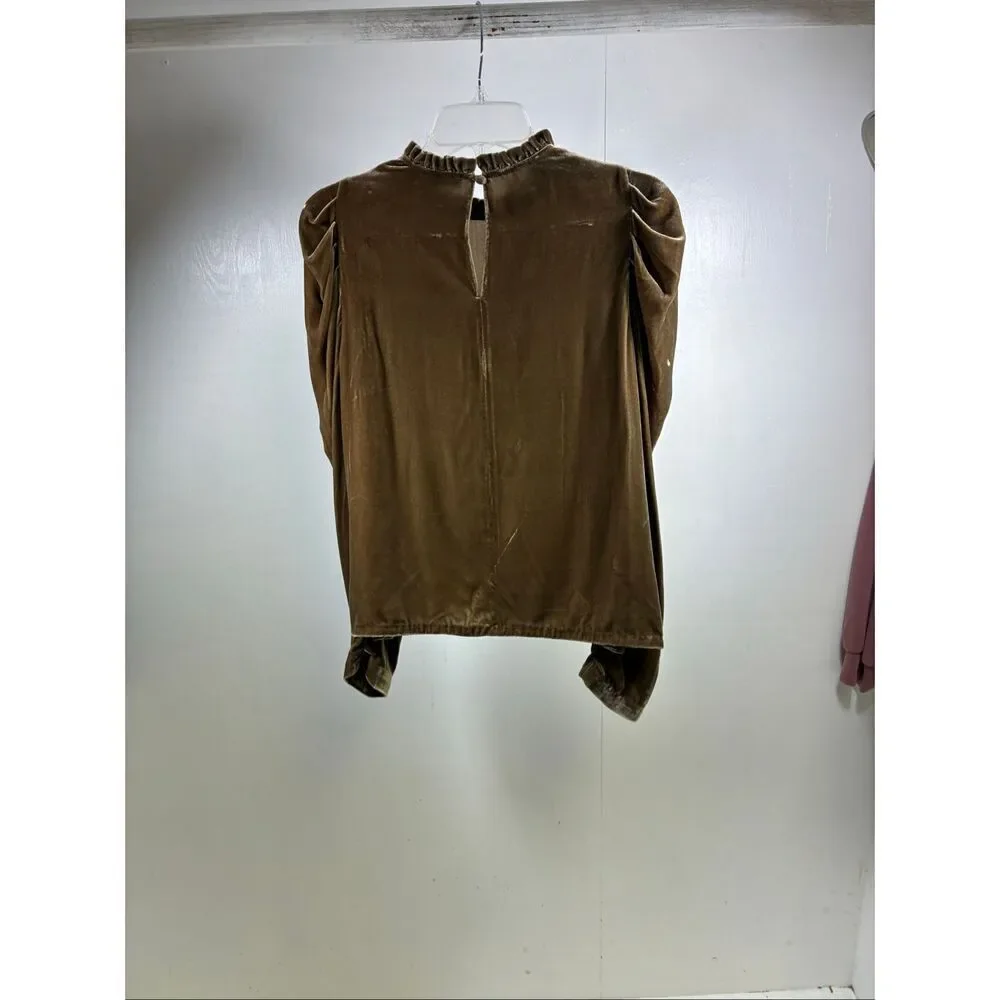 Ulla Johnson Gilles Velvet Puff Long Sleeve Blouse in Brown Size 2